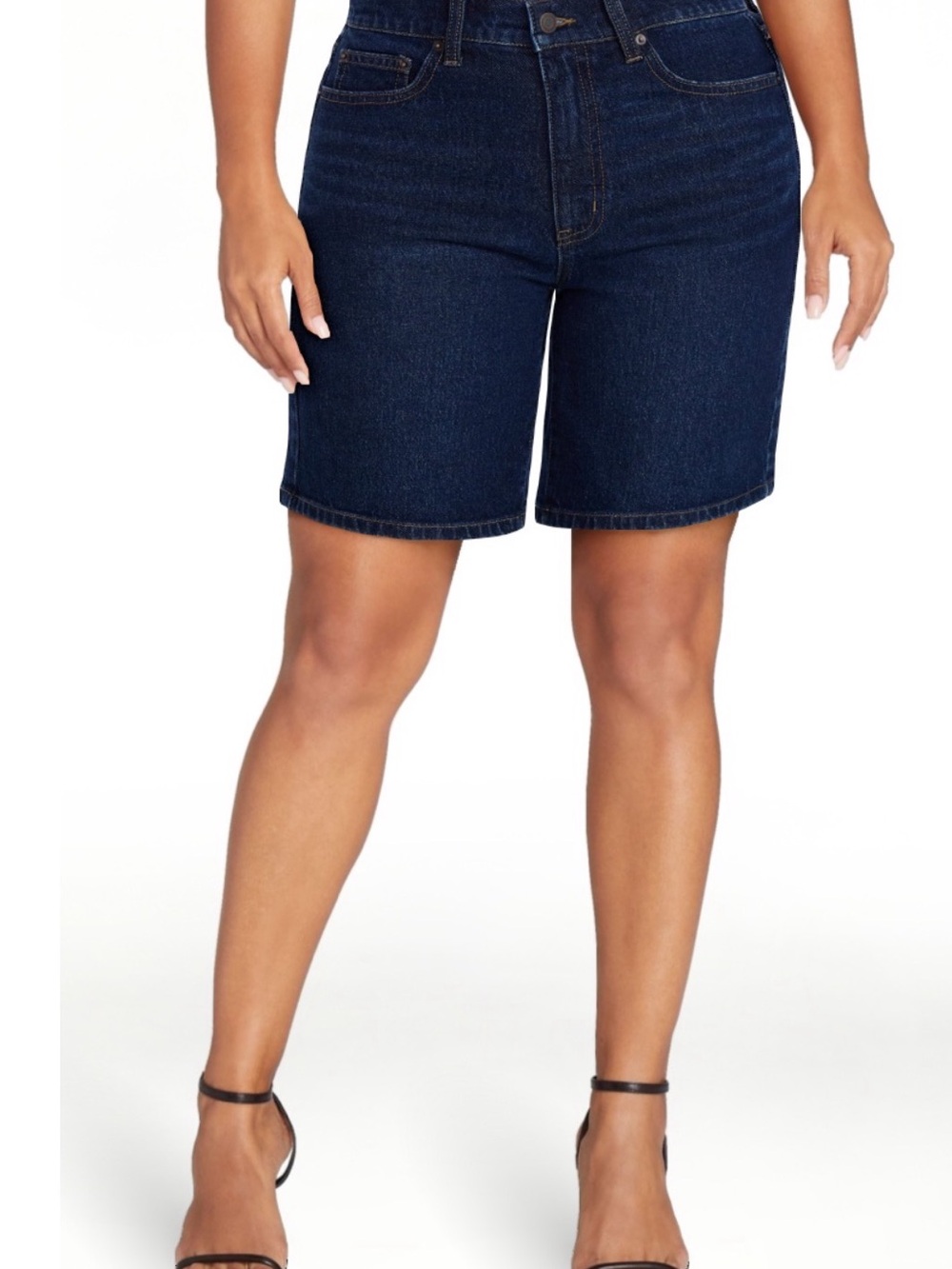 Time and Tru Dark Blue High-Rise Denim Bermuda Shorts